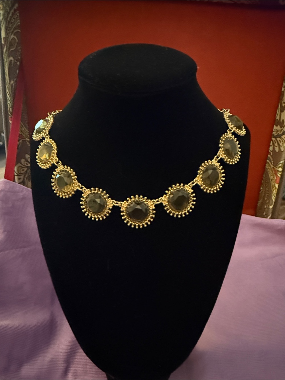 Gold-Tone Necklace with Smoky Gem Accents